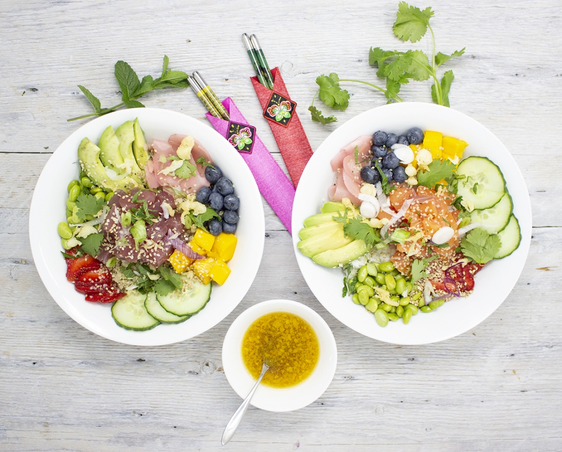 Poke bowl de poisson, avec une vinaigrette à l’orange et au gingembre