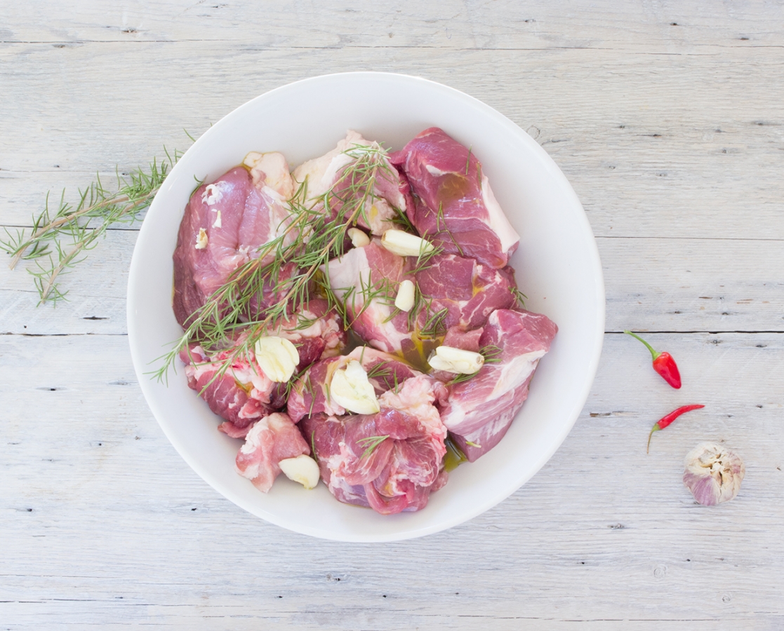 Pork shoulder braised in red wine, rosemary and garlic