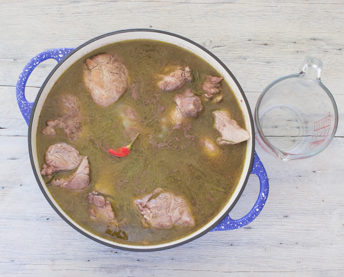 Pork shoulder braised in red wine, rosemary and garlic