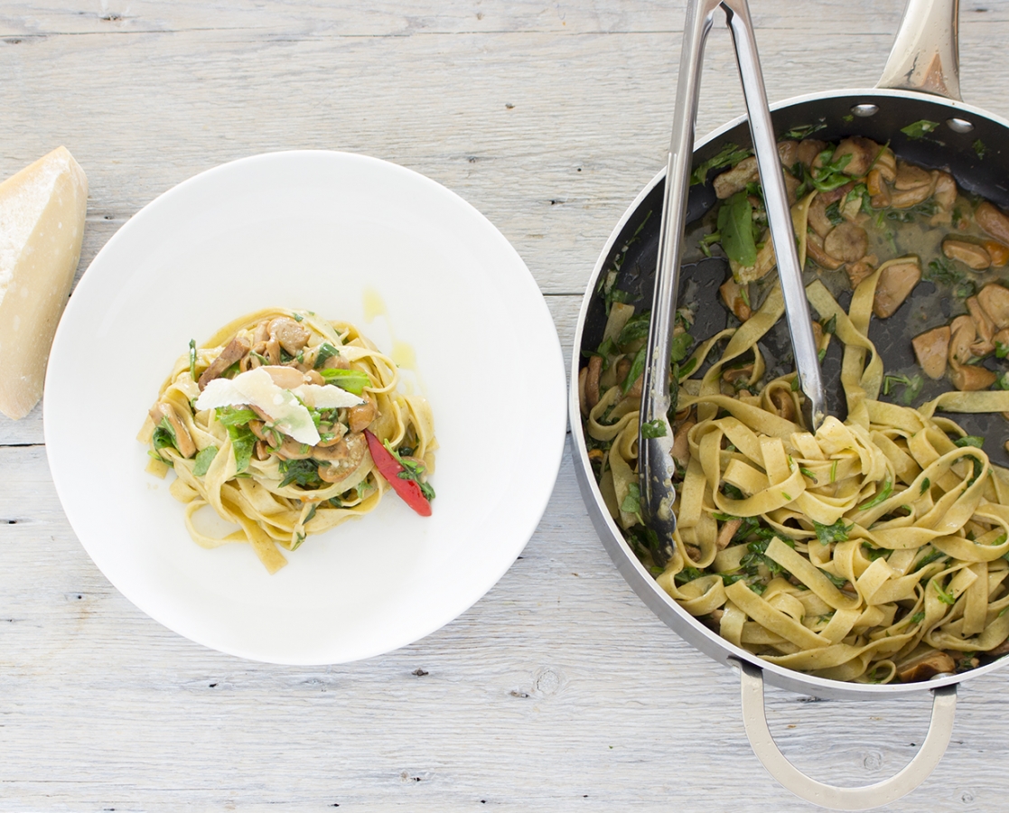 Fettuccini with Porcini mushroom and arugula