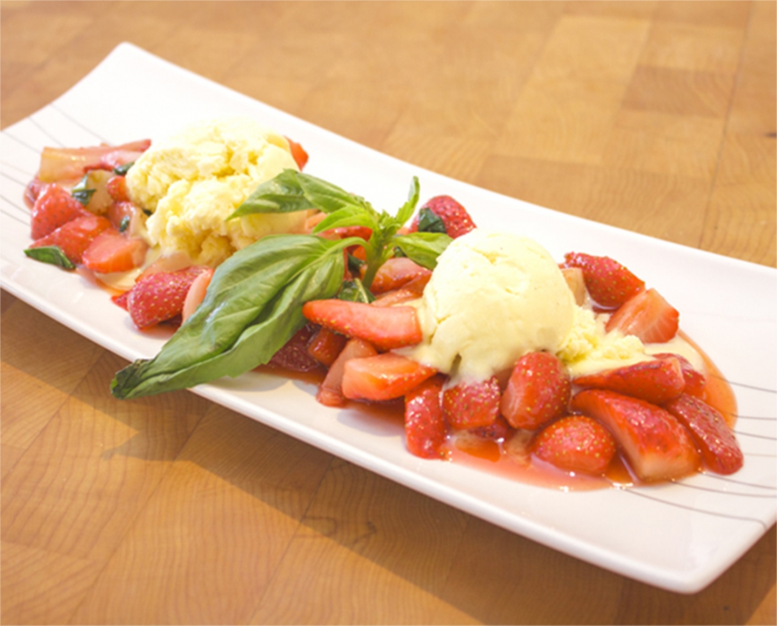 Sauteed strawberries with basil
