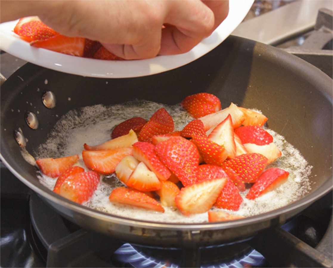 Sauteed strawberries with basil