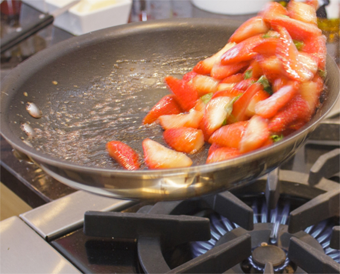 Sauteed strawberries with basil