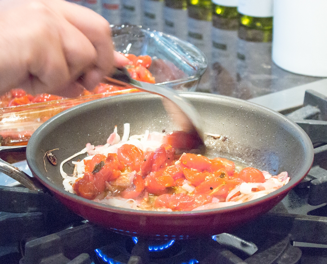 Slow roasted cherry tomato, spinach and pancetta frittata