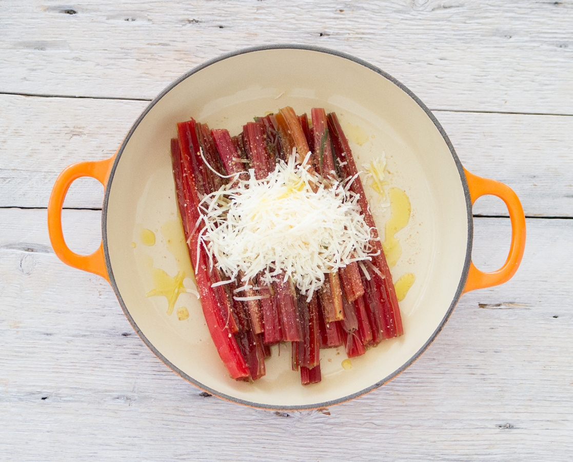 Parmesan cheese Swiss chard stalks Gratin