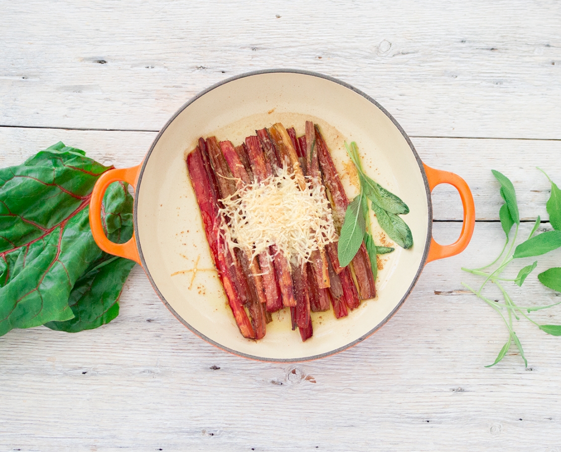 Parmesan cheese Swiss chard stalks Gratin