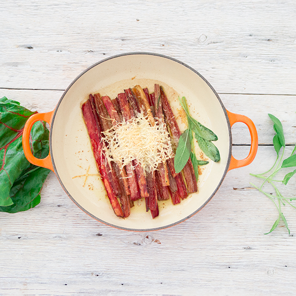 Parmesan cheese Swiss chard stalks Gratin