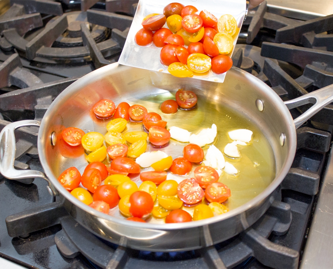 Stacked eggplant Parmesan with ricotta & Ssow-roasted cherry tomatoes