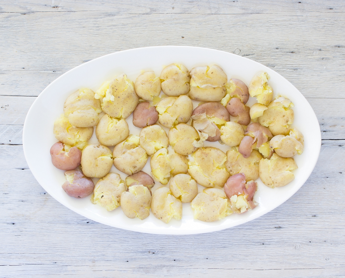 Crushed Potatoes with garlic, olive oil and Gruyère cheese