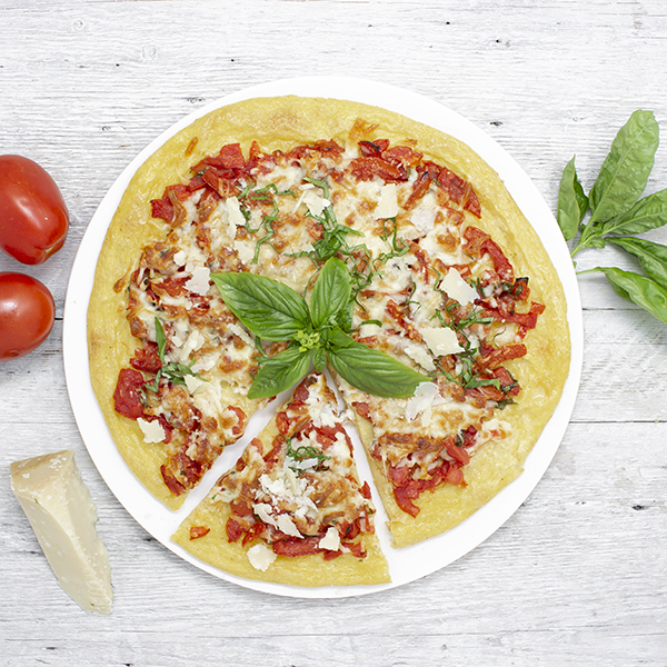 Gluten-free Polenta crust Margherita pizza