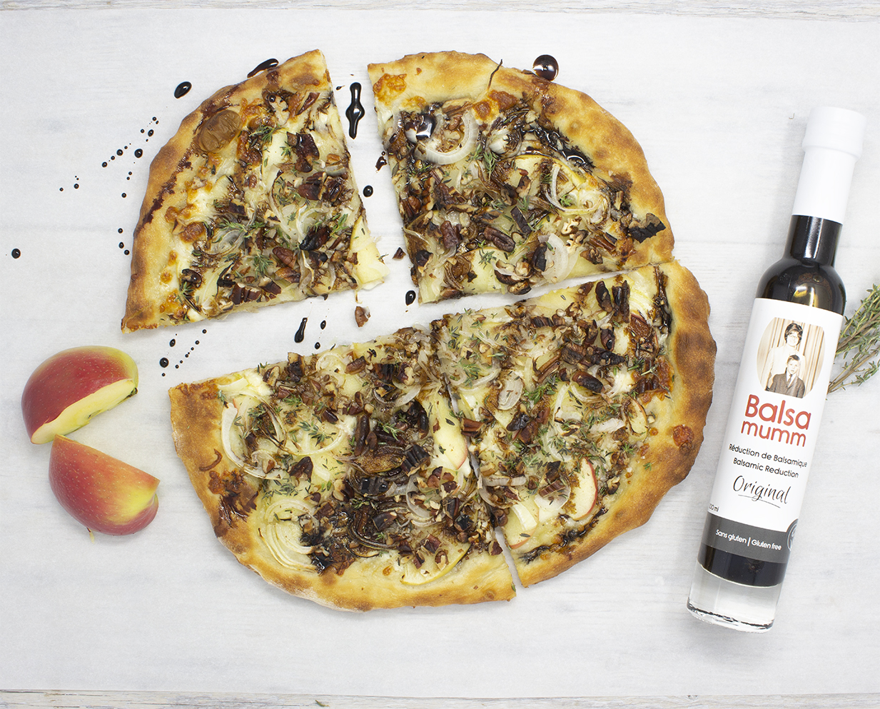 Apple and Onion Pizza with thyme and Balsamumm drizzle