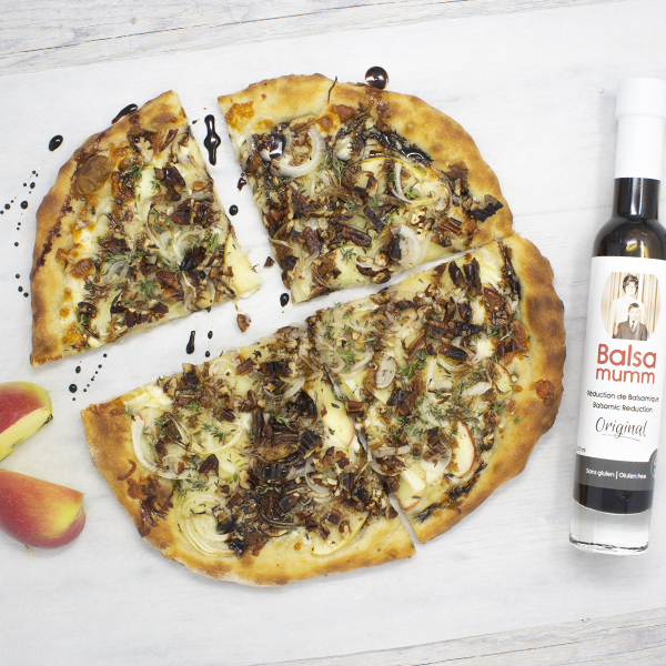 Apple and Onion Pizza with thyme and Balsamumm drizzle