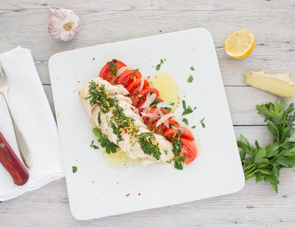 Steamed ginger chicken with gremolata