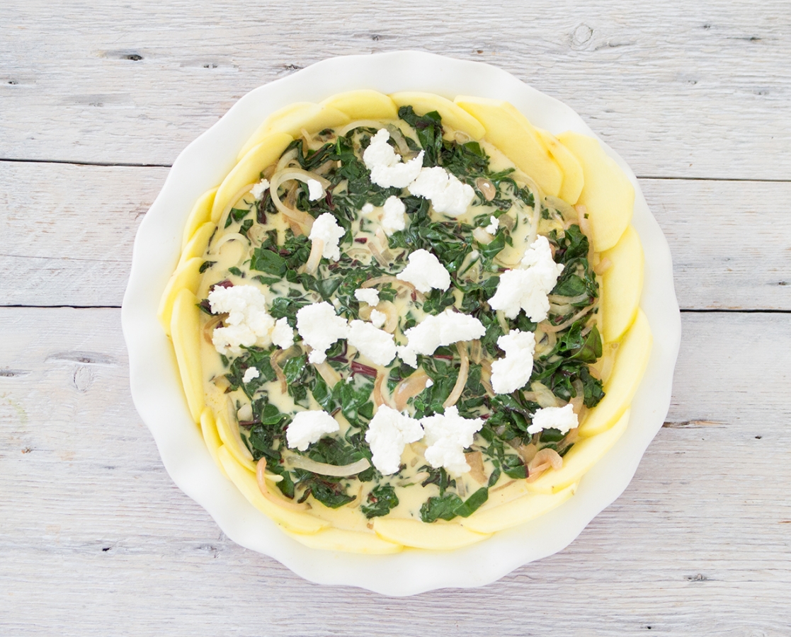 Swiss chard, potato and goat cheese Quiche