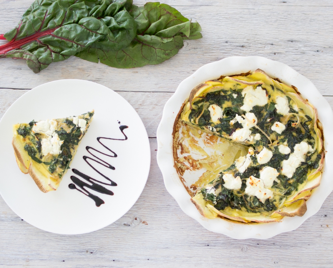 Swiss chard, potato and goat cheese Quiche