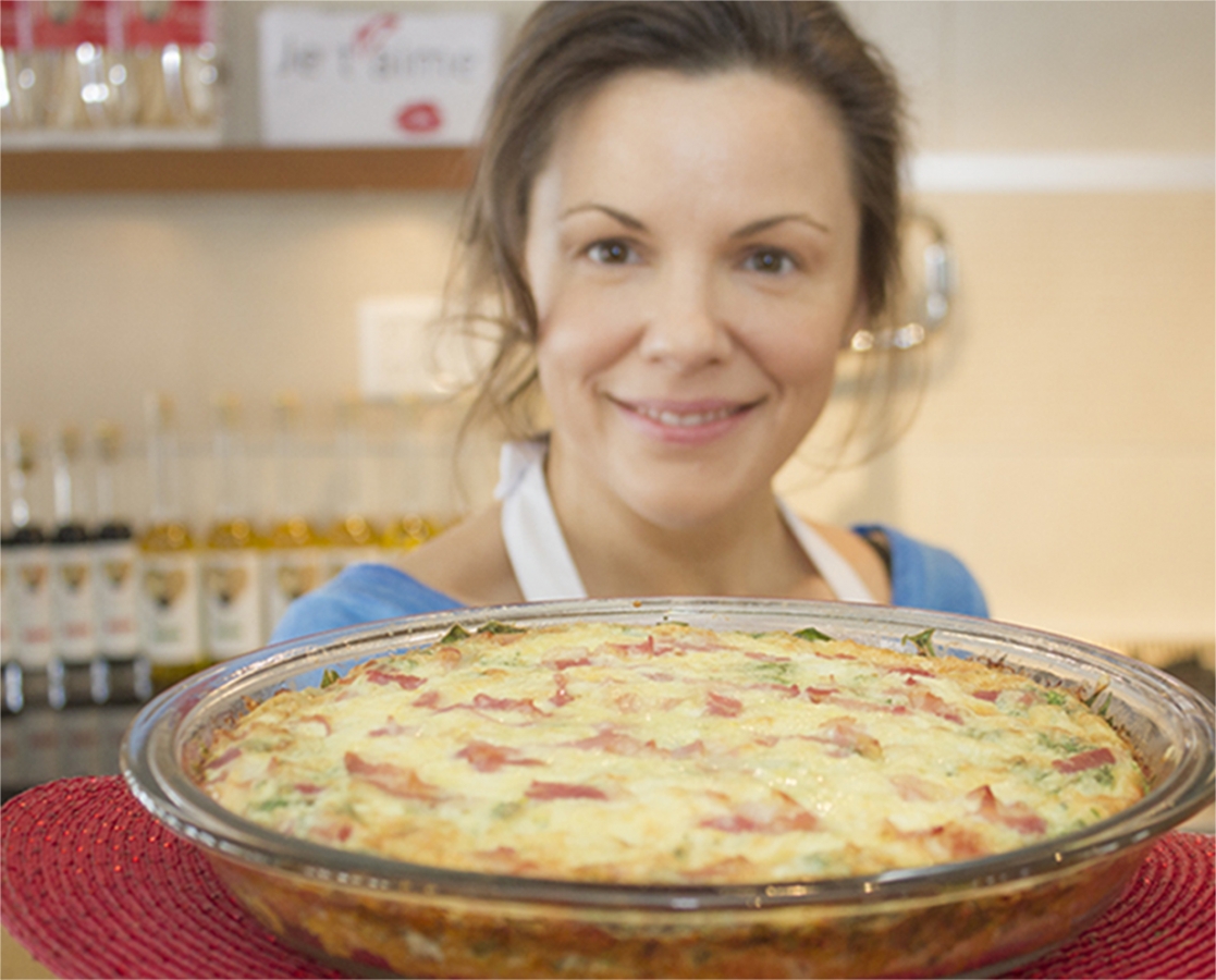 Quiche sans croûte aux épinard avec gruyère et pancetta,