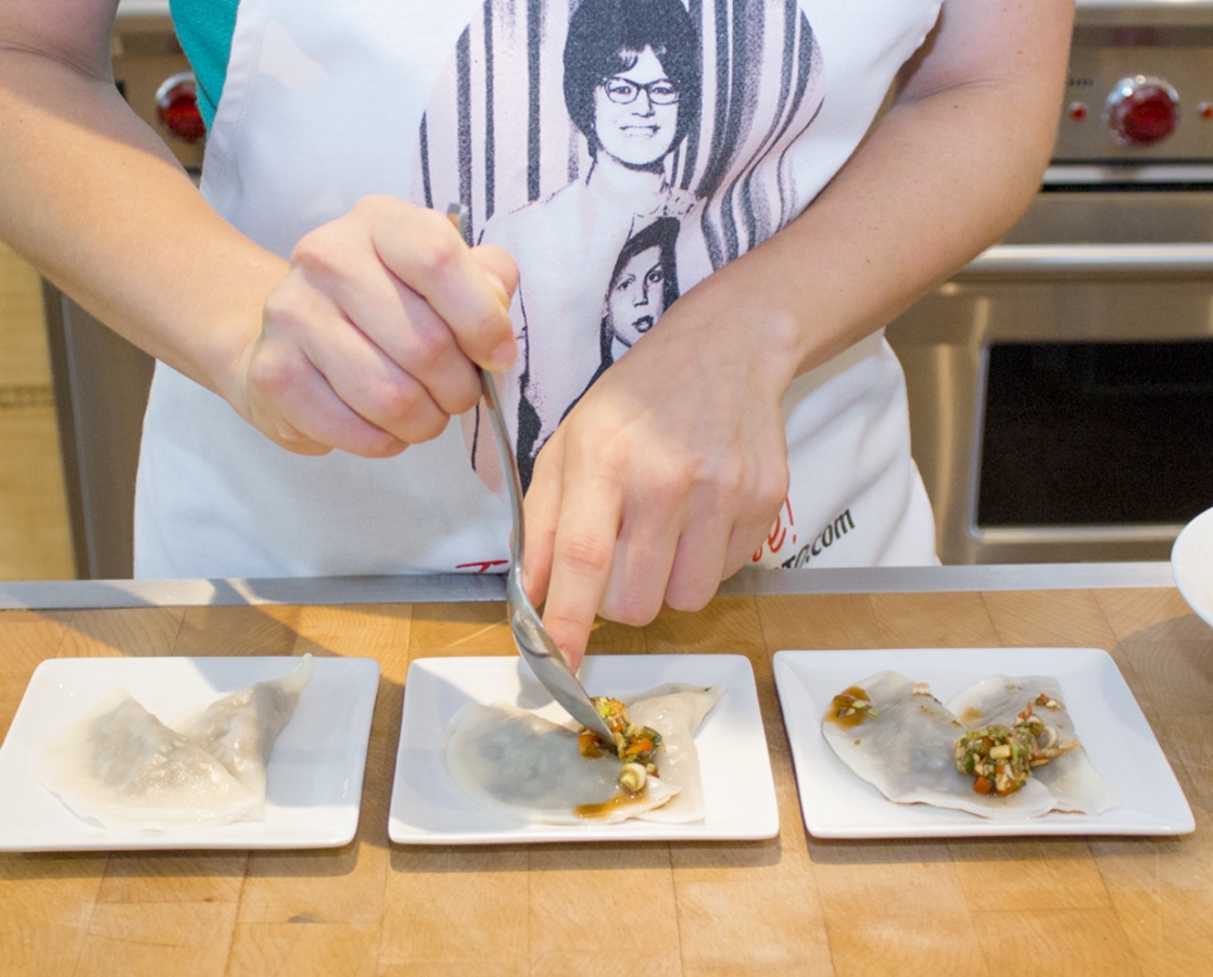 Eggplant dumplings with chilli-Balsamumm sauce