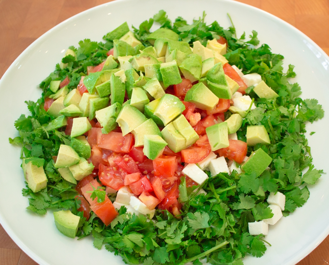 Cilantro salad with avocado, tomato & feta cheese