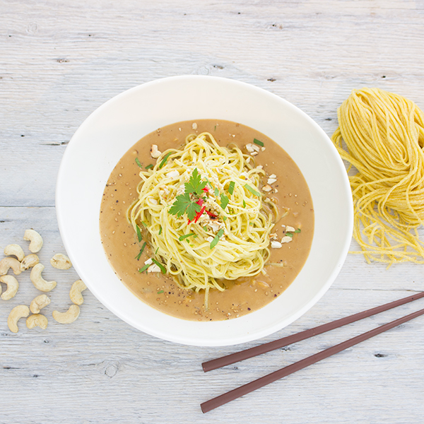 Spaghetti with tahini and cashew sauce