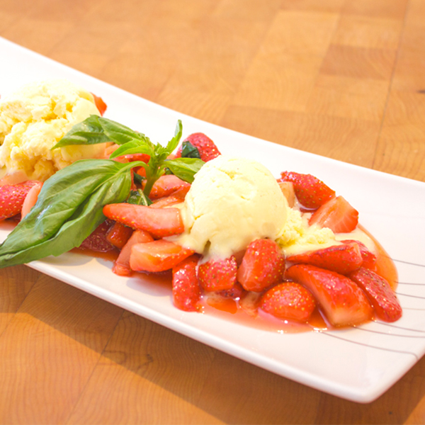 Sauteed strawberries with basil