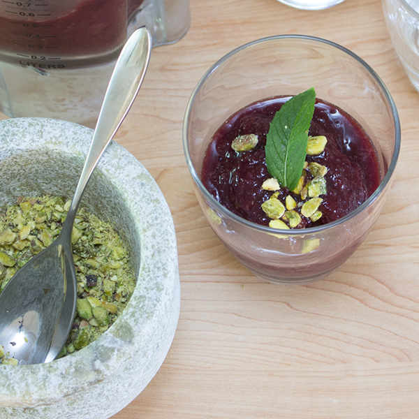 Black cherry granité with cruched Pistachio