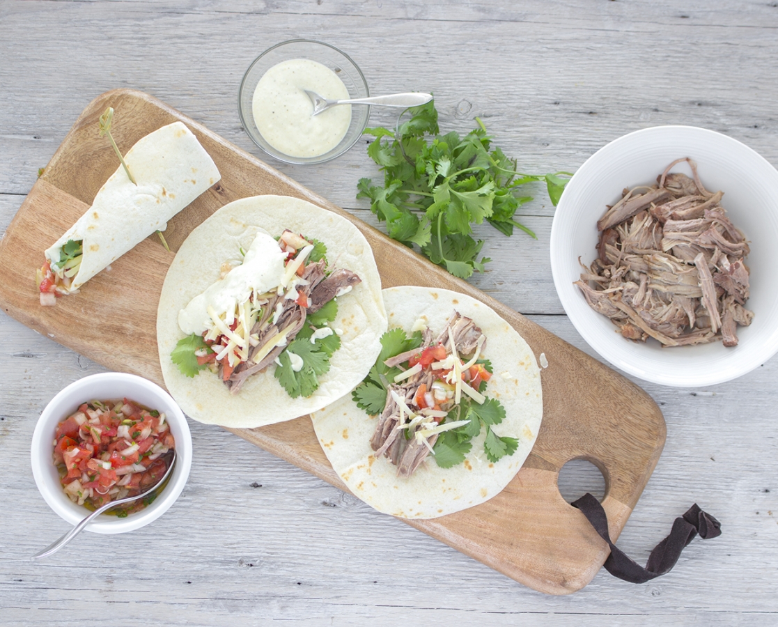 Tortillas à l'effiloché de porc braisé