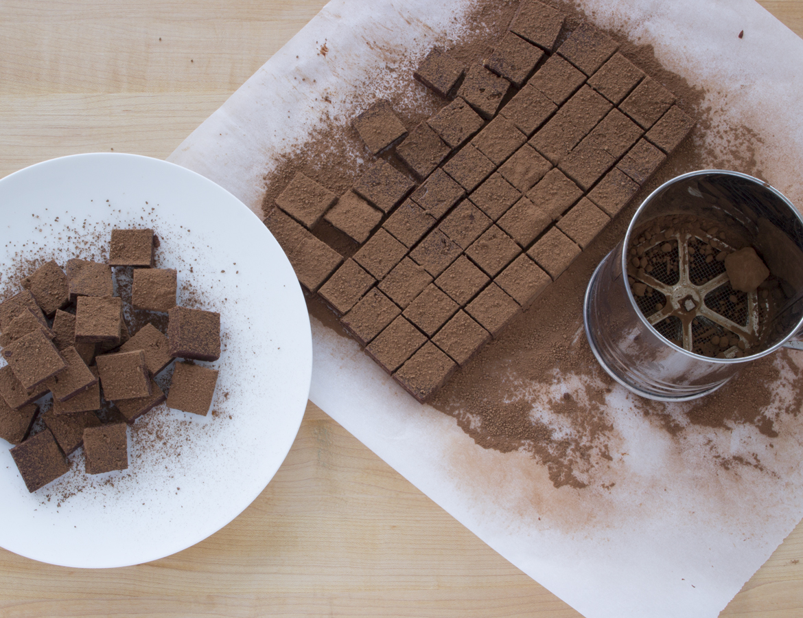 Coconut milk-chocolate truffles with orange zest