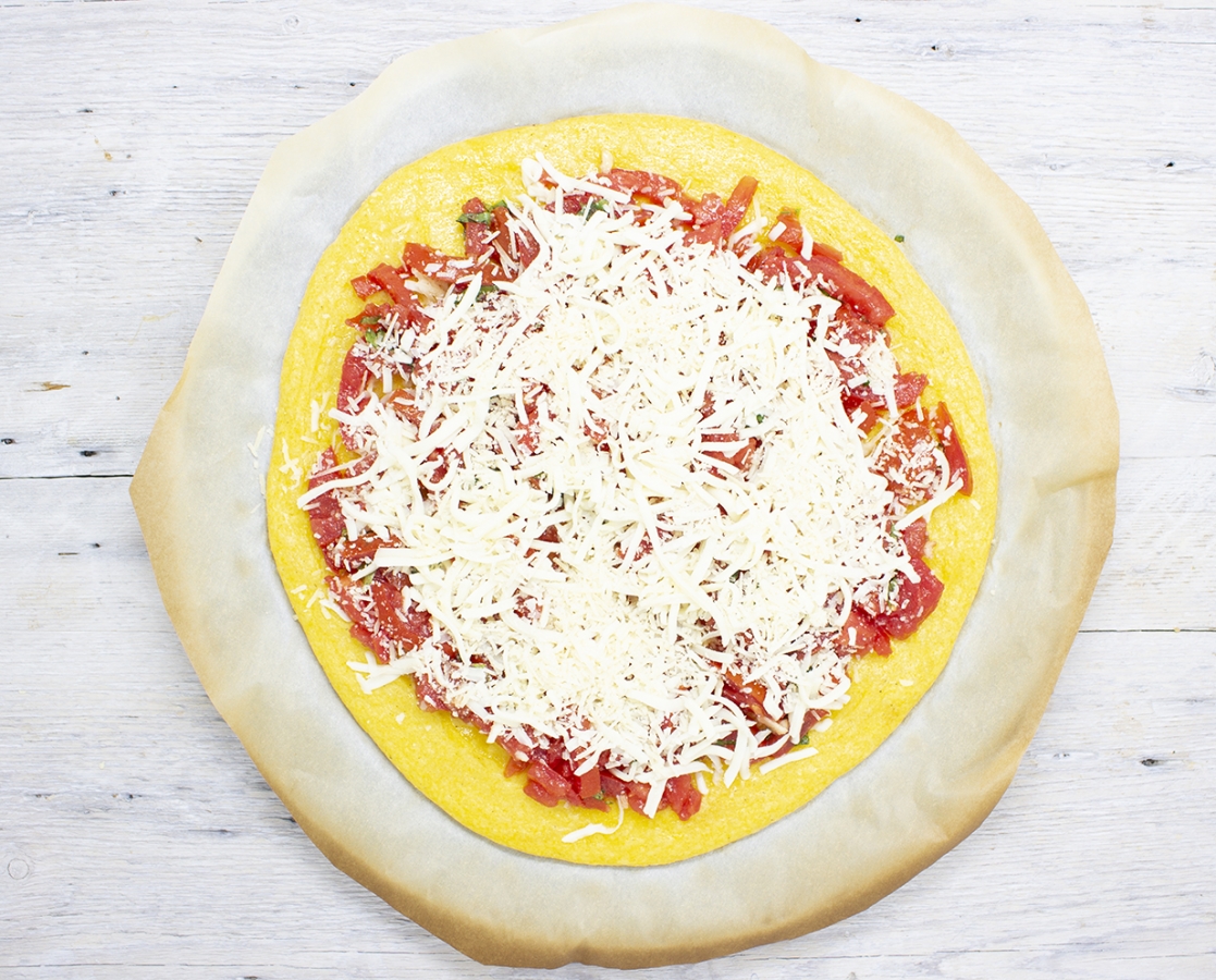 Gluten-free Polenta crust Margherita pizza